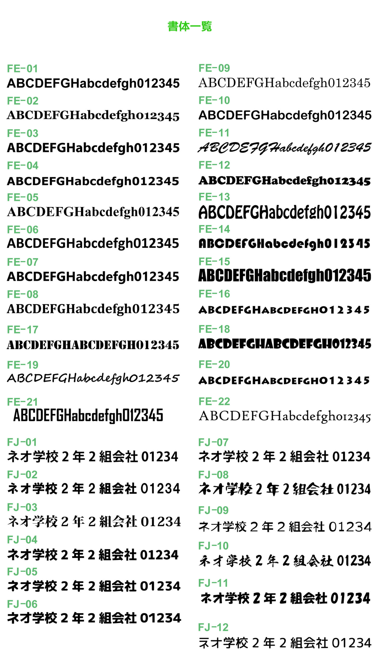 背番号＆背ネームの書体一覧